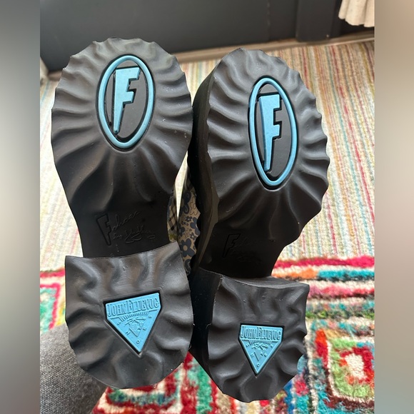 Fluevog NEW WO BOX Skyhigh F Fizzy blue/flowery leather platform lace-up shoe 10 - Picture 15 of 16